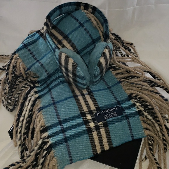 Burberry Accessories - Cashmere Burberry Scarf and Earmuffs light blue